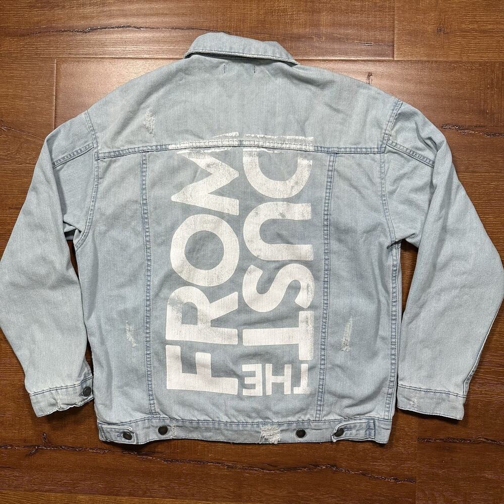 Elwood Denim Jean Jacket Mens M Blue Light Wash Oversized Trucker Distressed